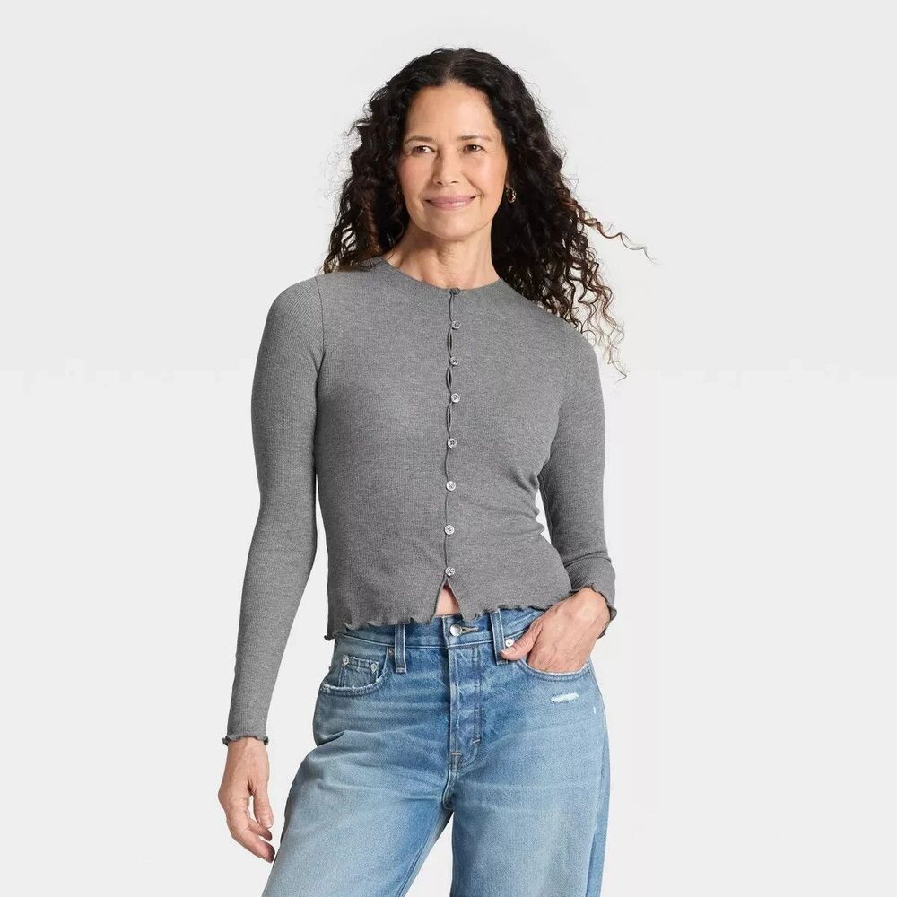 Women's Ribbed Button-Down Cardigan - Universal Thread™ Dark Heather Gray